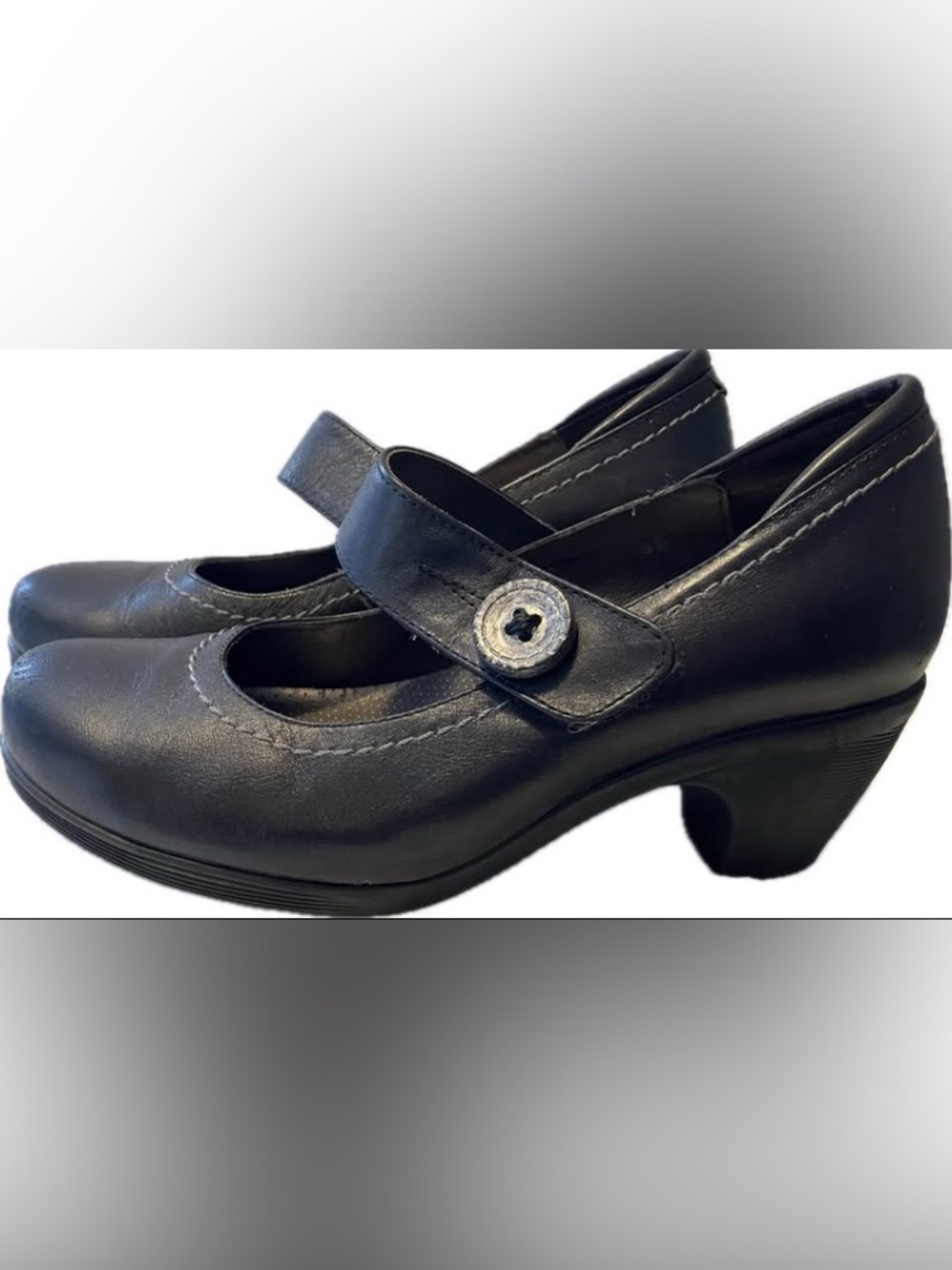 Comfort Mary Jane Heels in Black with Button Strap
